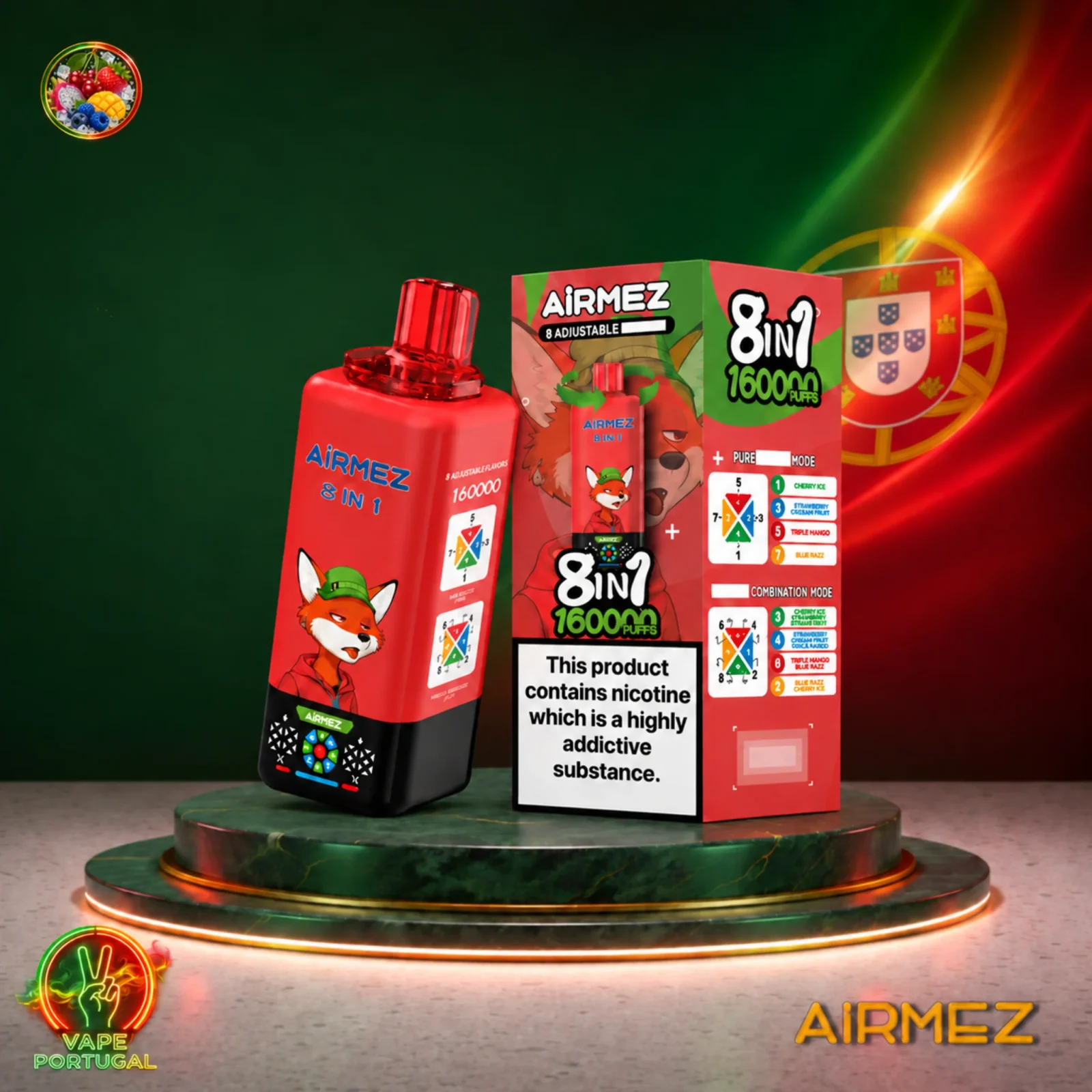 AiRMEZ® Fox 8em1 160K Puffs | Vape Descartável Portugal 2% Nicotina