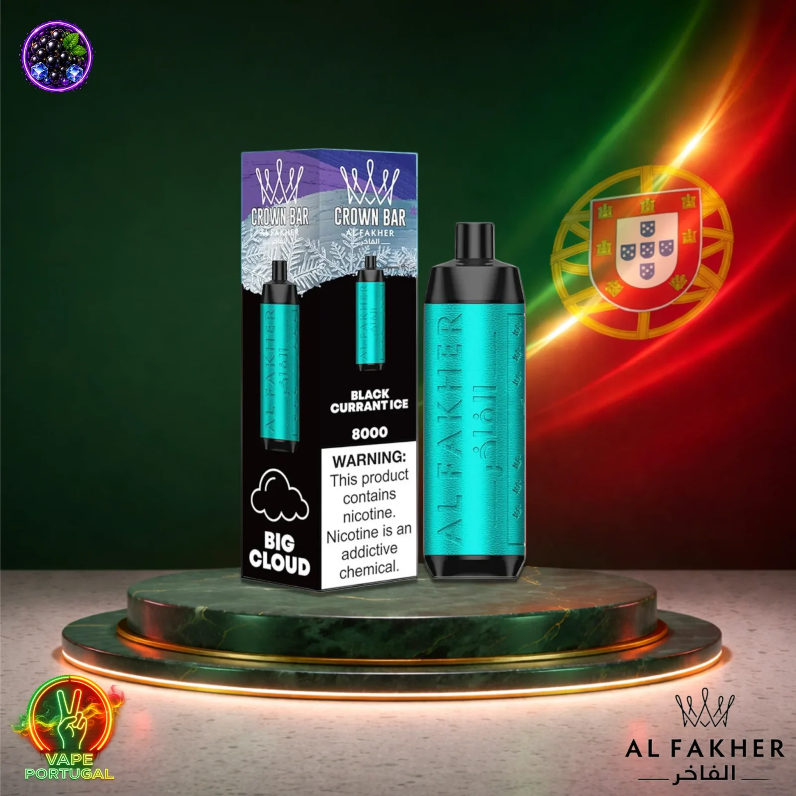 Al Fakher Crown Bar 8K Puffs | Vape Descartável Portugal 0.5% Nicotina