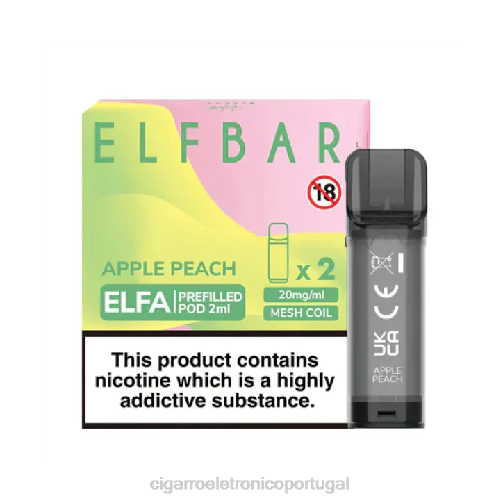 cigarro eletrónico iqos RB64325 maçã pêssego ELFBAR Elfa vagem pré-cheia – 2ml – 20mg (2 embalagens)