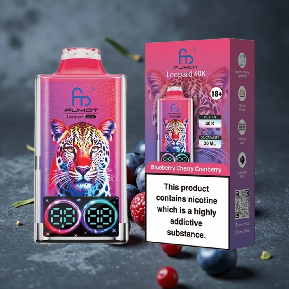 Fumot Leopard 40K Puffs Disposable Vape Mirtilo Cereja Cranberry 0%-5% Nicotine Dual Mesh 700mAh Type-C - Image 2