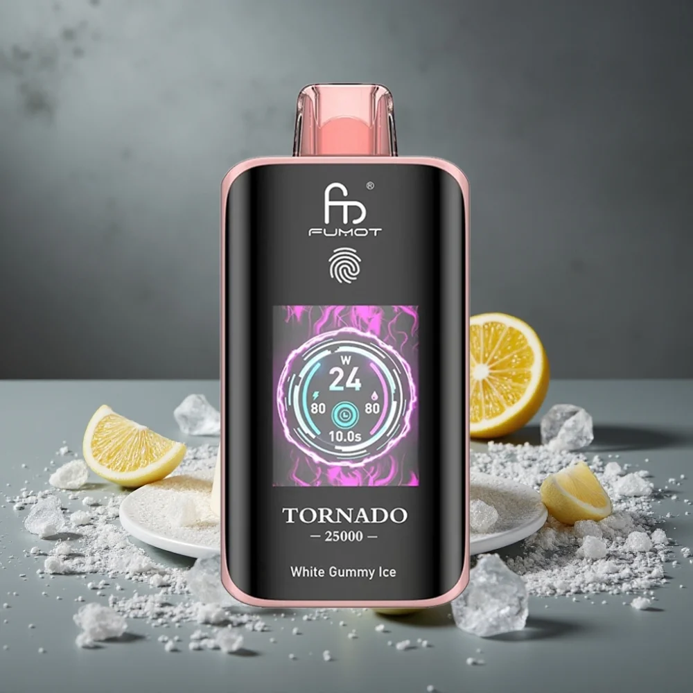 Fumot Tornado 25000 Puffs Tela HD Bateria 700mAh Recarregável Sabor White Gummy Ice