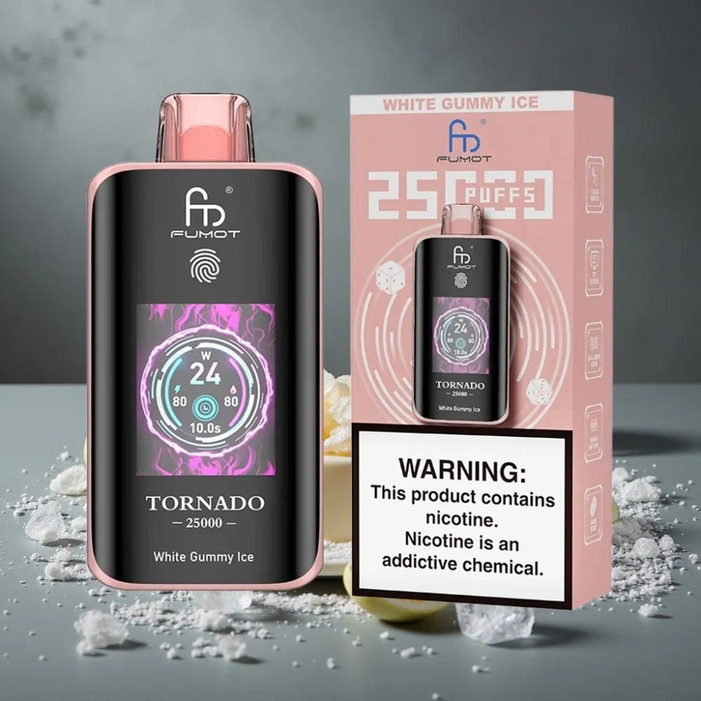 Fumot Tornado 25000 Puffs Tela HD Bateria 700mAh Recarregável Sabor White Gummy Ice - Image 2