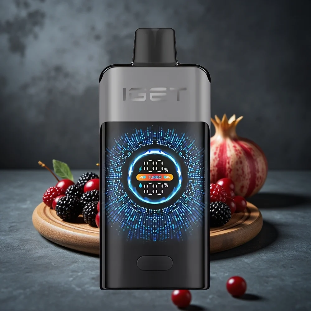 IGET ONE 12000 Puffs Disposable Vape Mirtilo Cereja Romã com Tela Colorida Curva e Bateria 2700 mAh