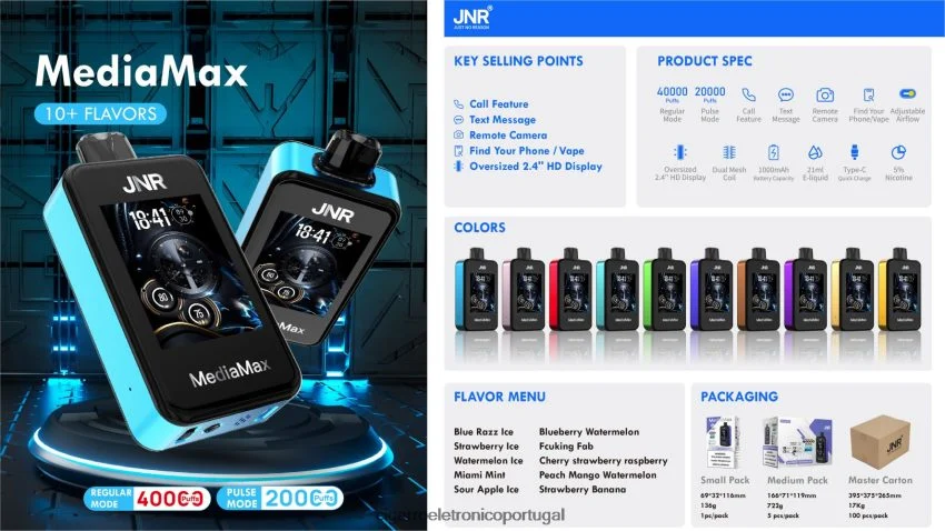 JNR MediaMax 40k sopro J6086819 hortelã de miami blu cigarro eletrónico portugal
