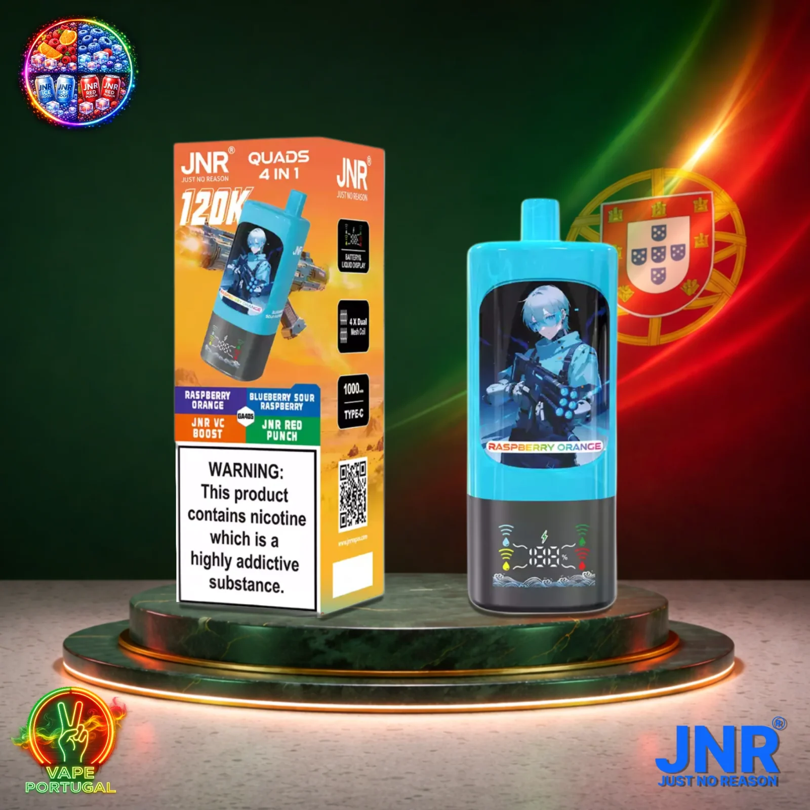JNR Quads 120K Puffs | Vape Descartável 4 em 1 Portugal 2% Nicotina