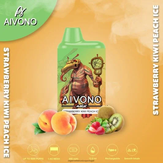 Loja De Cigarro Eletronico Portugal – Aivono AIM MAGIC cigarro de caixa de 5800 bocas morango, kiwi, pêssego, gelo FR2FJJ96
