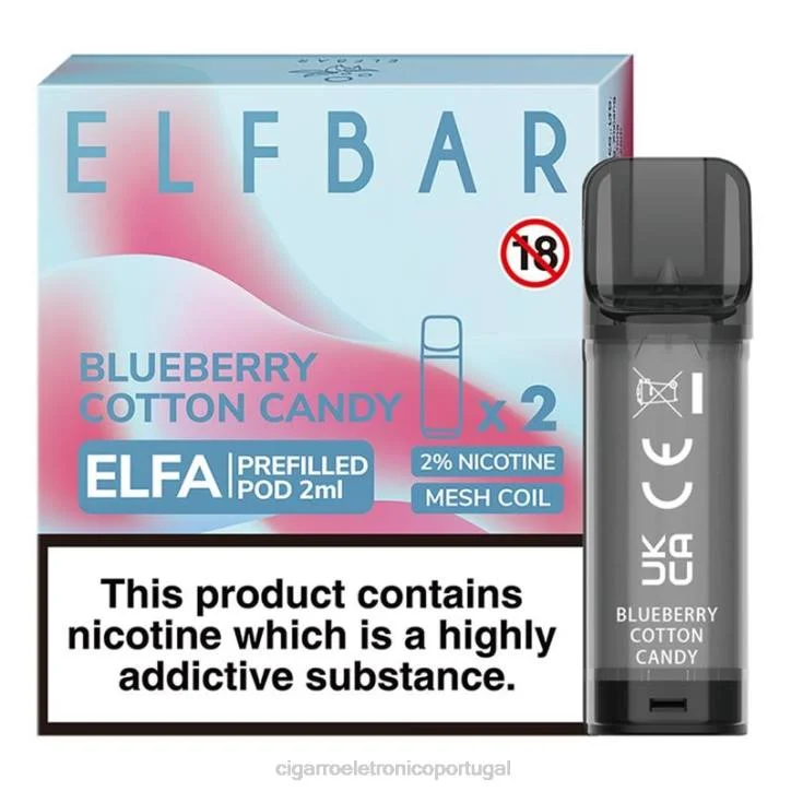 vaporizador de ervas atacado RB64331 algodão doce de mirtilo ELFBAR Elfa vagem pré-cheia – 2ml – 20mg (2 embalagens)